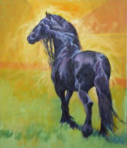 Anton Glow, oil, 28x23", oil on masonite, Horse Paintings by Karen Brenner