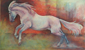Andallusian Charge, oil horse painting, Karen Brenner