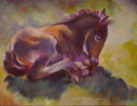 Mares and Foals - Foal Alone, horse painting by Karen Brenner