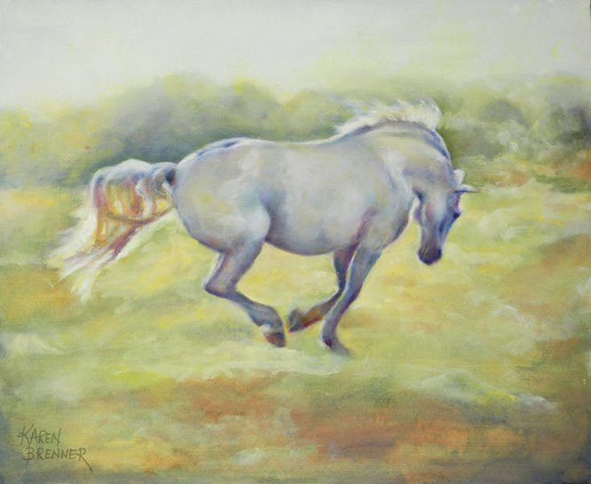Horse Ballet - Saltador Sunrise, Horse Painting by Karen Brenner, oil on masonite