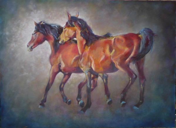 Horse Ballet - Nadeer and Diamond - Oil horse painting by Karen Brenner