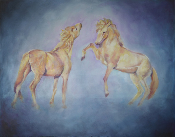 Horse Ballet - Carmague Stallions - Pas de Deux - Horse Paintings by Karen Brenner