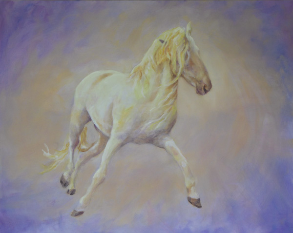 Horse Ballet - Snow White 2, 30x24", oil on masonite, by equine artist Karen Brenner