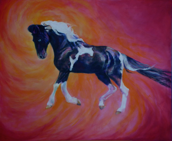 Horse Ballet - Snapshot, oil on masonite, 28x34", Karen Brenner
