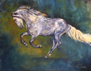 Sagitario - Dappled Andalusian Stallion, horse painting by Karen Brenner

