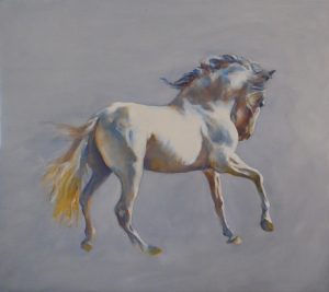 Coraje- Gray on Gray - Andalusian Stallion, Horse Painting by Karen Brenner
