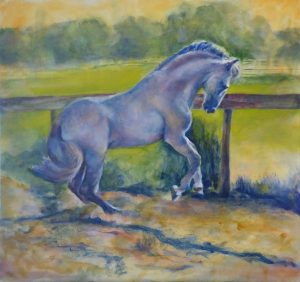 Coraje in Texas Pasture - Andalusian Stallion, Horse Painting by Karen Brenner