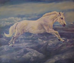 Snowy over Yellowstone, oil on masonite, 28x24" by equine artist Karen Brenner