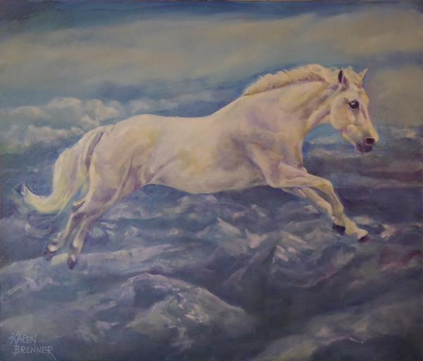 Snowy over Yellowstone, oil on masonite, 28x24" by equine artist Karen Brenner