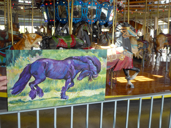 Fells Pony painting by Karen Brenner - joining the race around the carrousel!