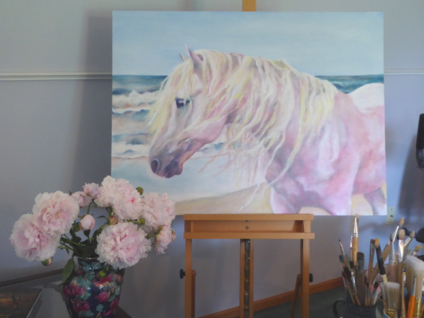 Camargue Pink Stallion - with the peonies that inspired the pinkness!